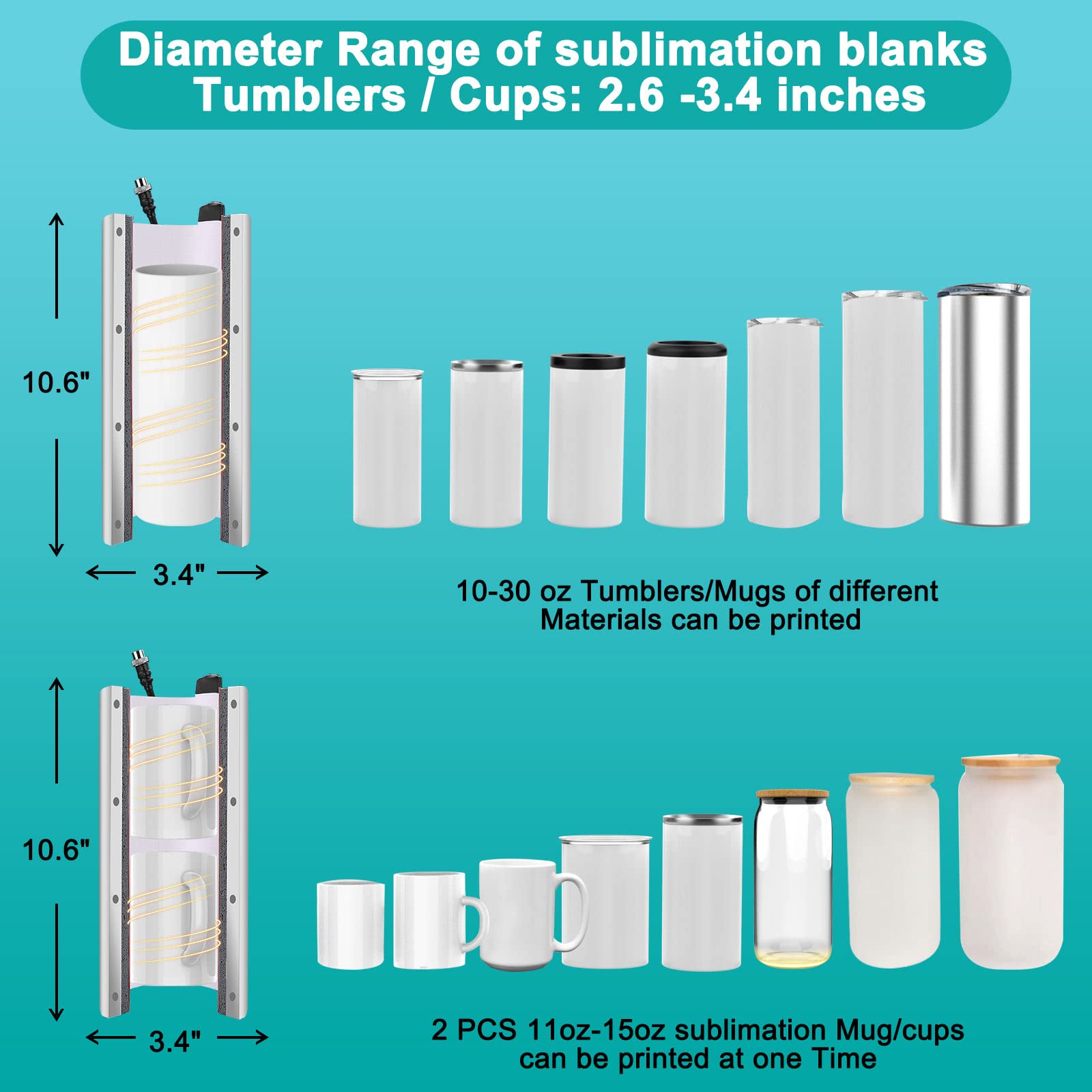 Gymolo Upgraded 30oz Tumbler Mug Heat Press Machine Green with 4 Memory Models for 10oz-30oz Sublimation Blanks Skinny Tumblers DIY Presser Mug Coffee Cup Straight Blanks Glass Cans