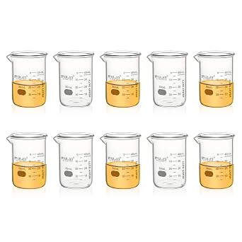 ULAB Heavy Duty Glass Beakers, 10pcs of Vol.50ml1.7oz, Borosilicate 3.3 Glass, Thick Wall Beakers, with Double Scale, Superior Durability & Chemical Resistance, UBG1069
