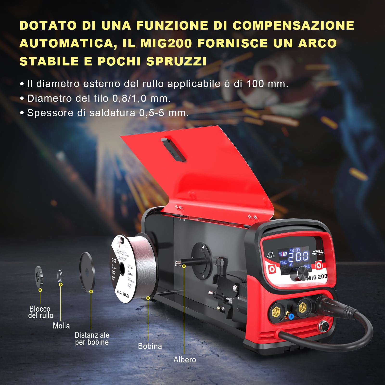 Saldatrice a Filo Continuo 4-in-1 MIG/MAG/MMA/LIFT TIG, saldatrice filo continuo no gas e con Gas con Display Digitale, Macchina Saldatrice Portatile Professionale - VECTOR WELDING