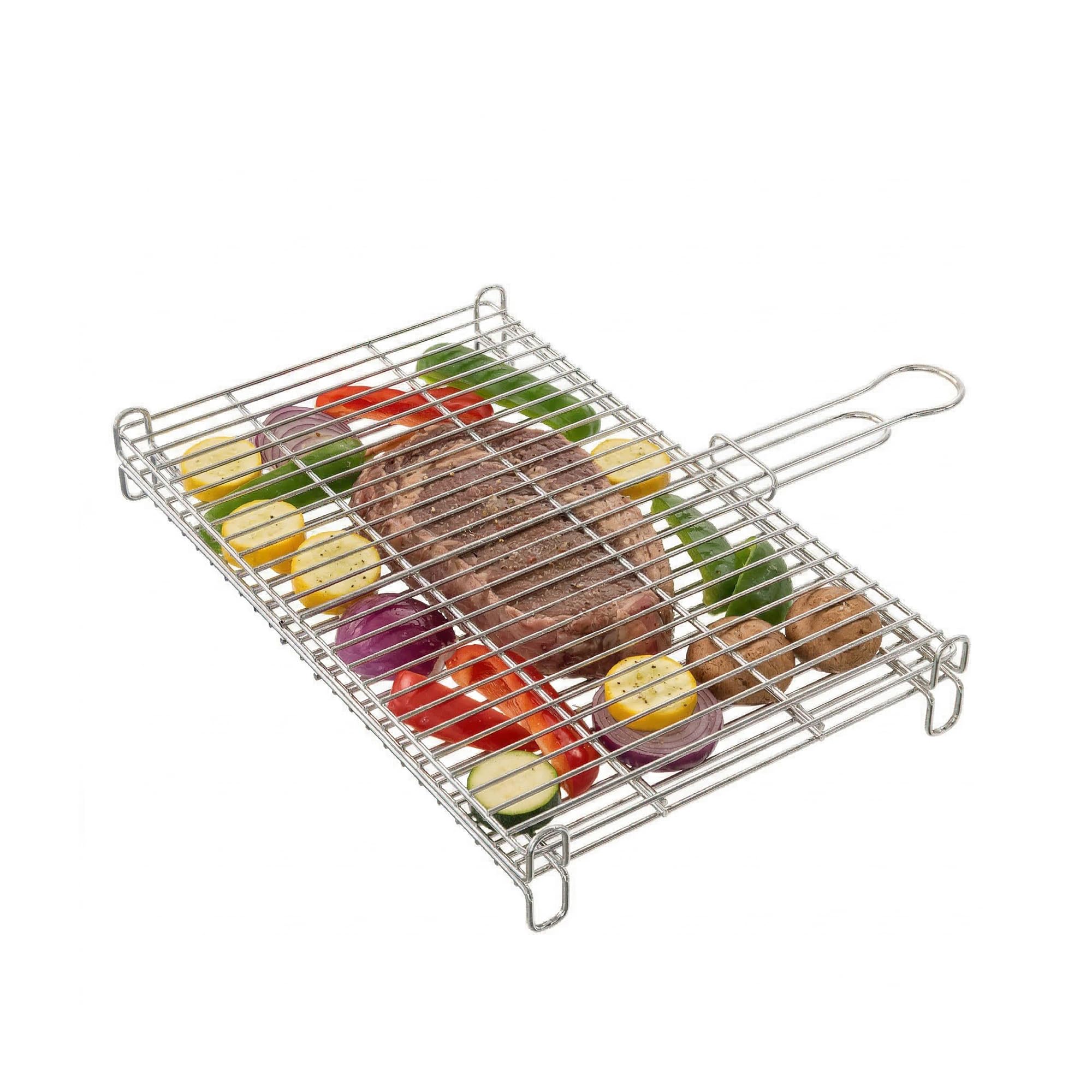 Amig - Parrilla para Barbacoa - 65 x 40 cm - Fabricado en Acero Resistente a la Corrosión - Volteo Uniforme Ideal para Asar Carnes y Verduras - Mod. AM26