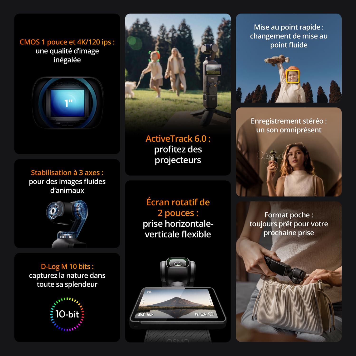 Bundle DJI Osmo Pocket 3 Créateur, Vlogging CMOS 1'' et Vidéo 4K/120 ips