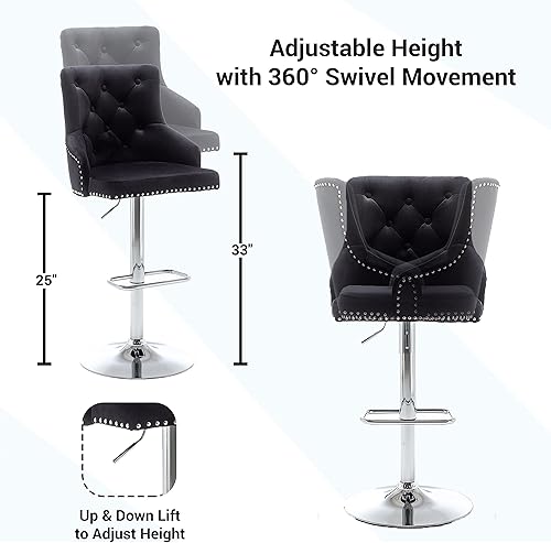 Miniatura 3 de BTEXPERT Juego de 2 sillas de bar tapizadas de alta calidad de 33 pulgadas con respaldo alto, cuero sintético blanco copetudo dorado con ribete de