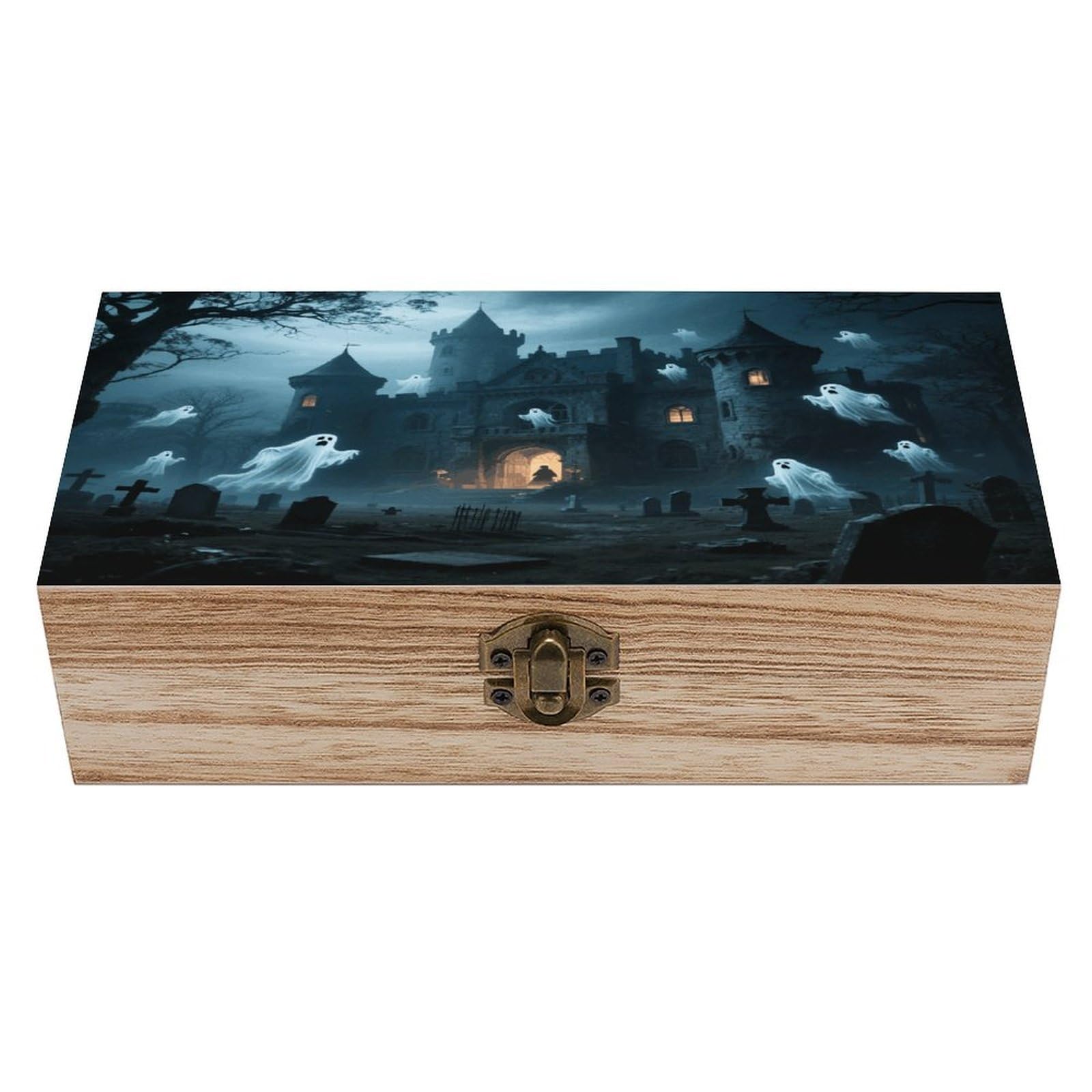 VstaDank Ghost Castle Wooden Storage Box Decorative Jewelry Case with Lids Exquisite Wood Box Letters Gifts Acacia Wood Boxes Fashion Wooden Keepsake Boxes for Men Women