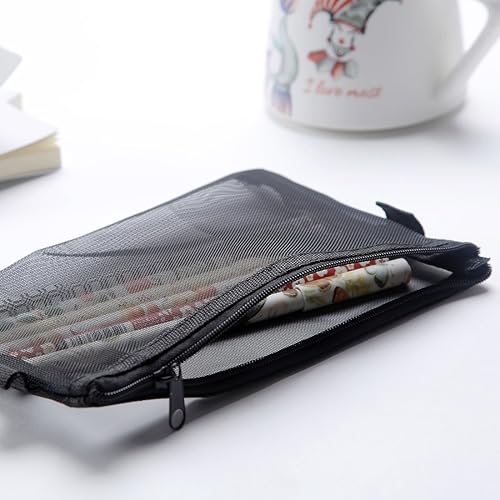 Miniatura 6 de Bolsa de archivos con cremallera, transpirable, de malla transparente, para documentos, almacenamiento para suministros escolares de oficina (negro,