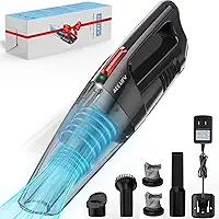 Aspirador de Pó Portátil Sem Fios, 9000PA Sucção Poderosa com Luz LED, Úmido/Seco, Recarregável, para Carros e Casa, com Filtro Duplo Lavável, Preto, 127V