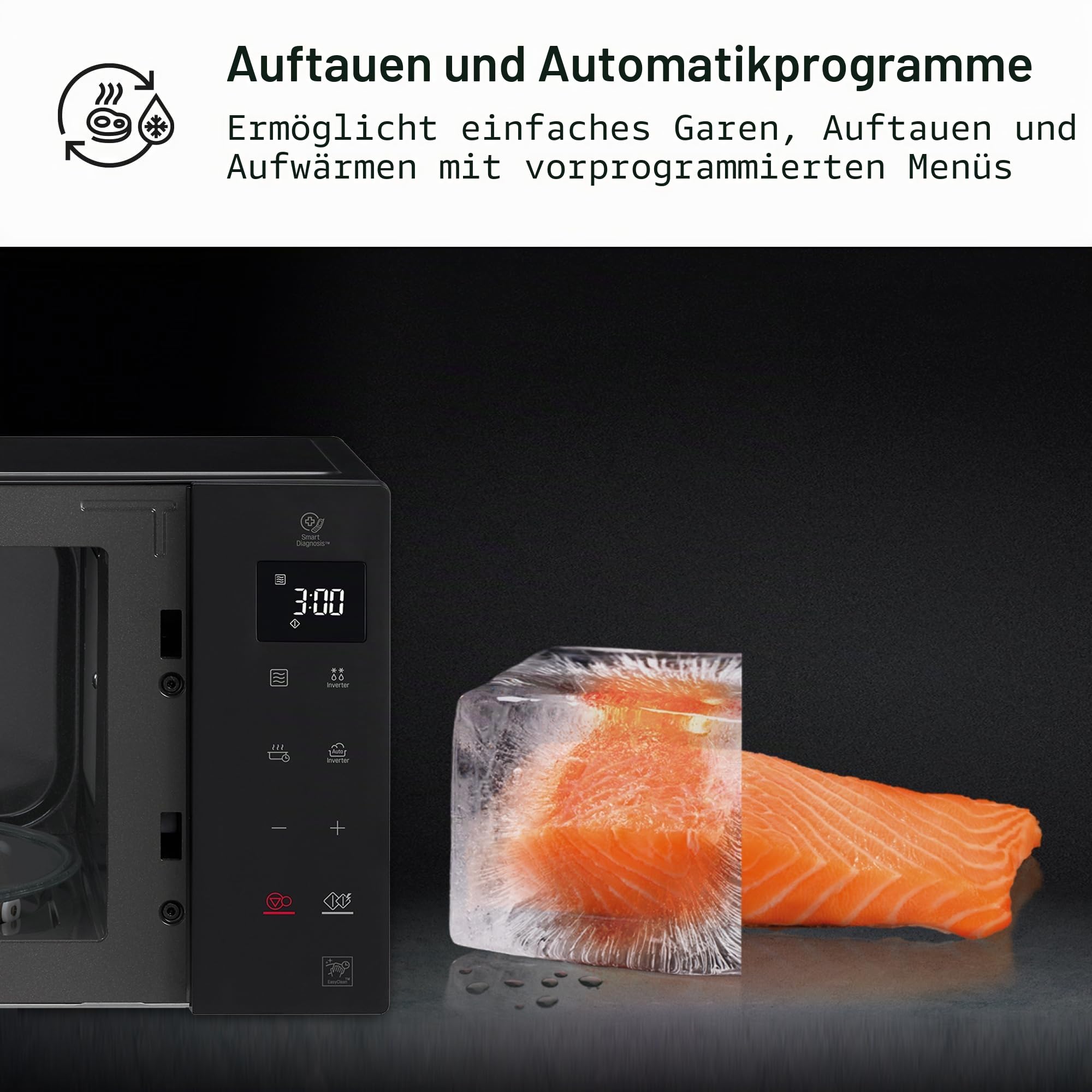 LG MH6535GIB Mikrowelle mit Grill 25L, 1150W, Grill mit 900W, Smart-Inverter-Technologie, Eco-Funktion, Schwarz