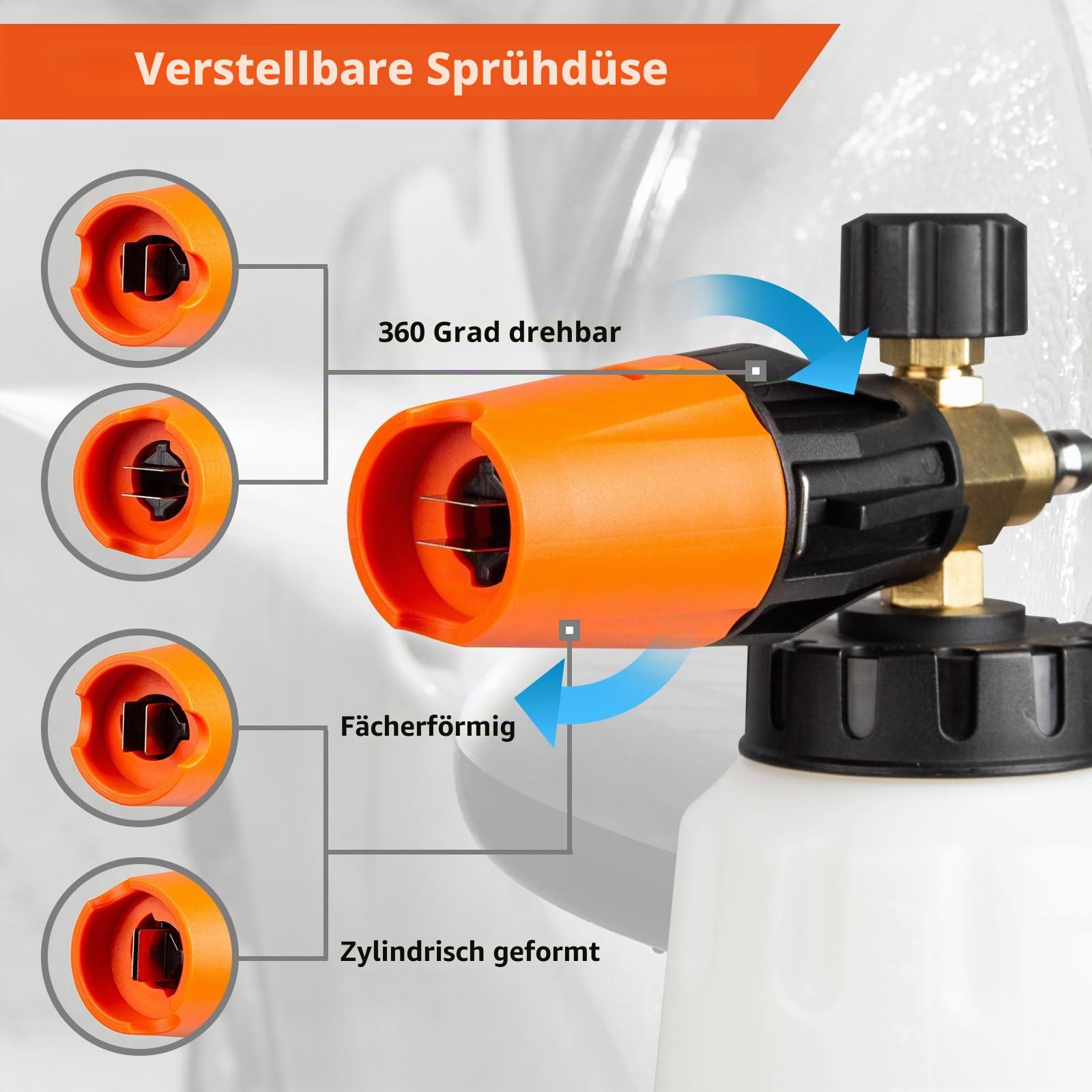 Kebtek Hochdruckreiniger Pistole 5200PSI mit Schaumkanone 1L, 6-in-1 Verstellbarer Düse, Adapter Kompatibel mit Kärcher K2-K7 (MRP-001-A)