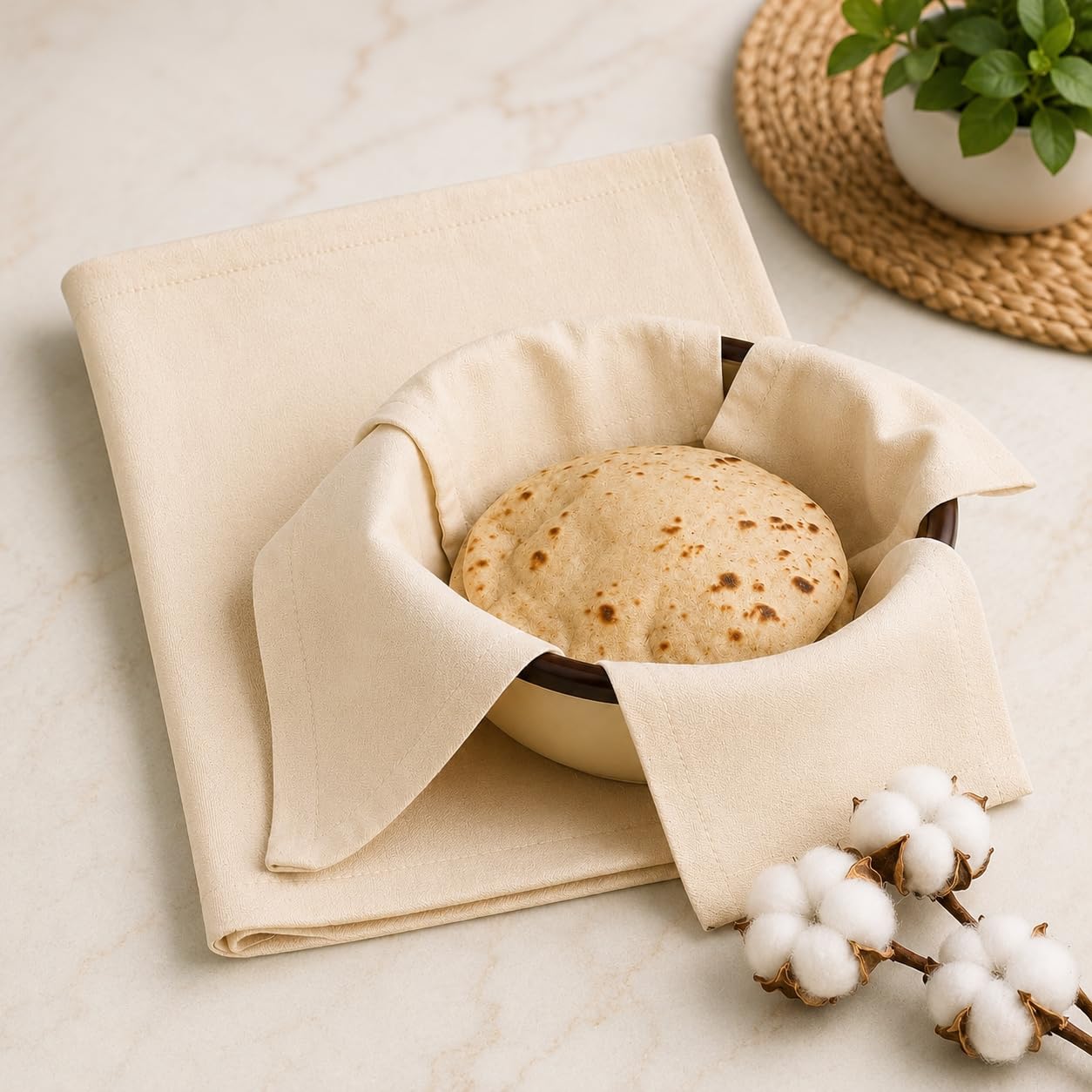 Set of Two Cotton Roti Cloth for Keeping Chapati Soft & Warm | 100% Natural Cotton, Reusable & Washable, Food-Safe Fabric, Fits Roti Baskets, Retains Heat & Moisture-picture-26