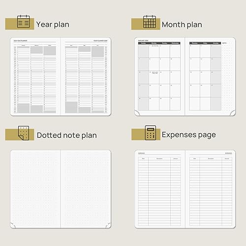 Miniatura 3 de POPRUN Calendario de bolsillo 2024 planificador semanal y mensual para bolso  Agenda 2024 con cubierta suave de cuero vegano, cierre elástico,