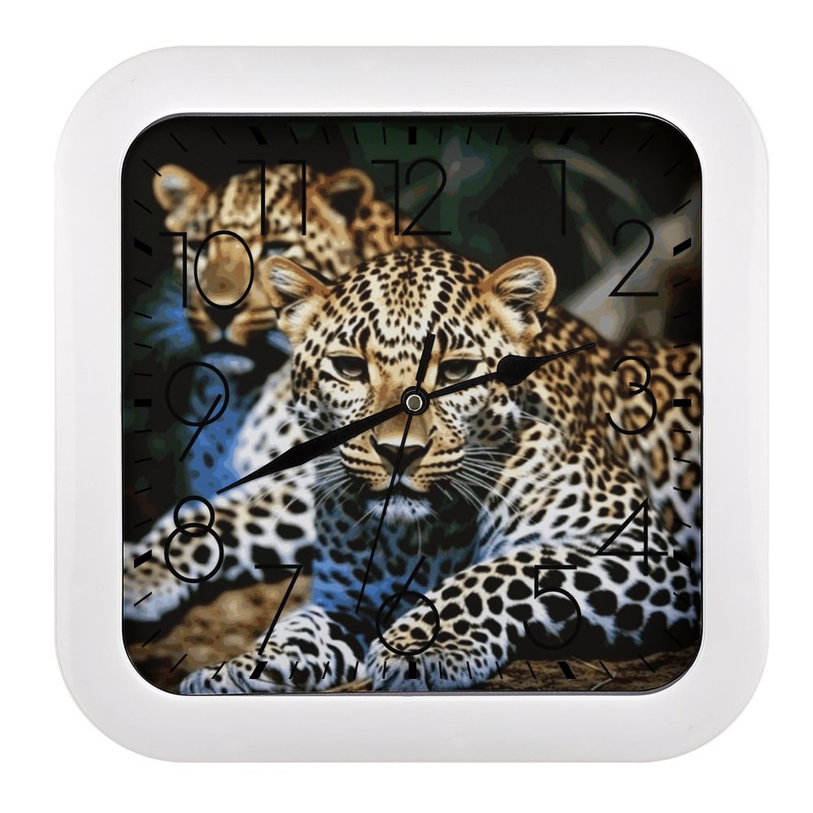 JTREHY Leopard Wall Clock The Sound is Soft Square Timepiece Fashion Precise Easy to Read Numbers | Perfect Living Room Kitchen Or Office Clocks