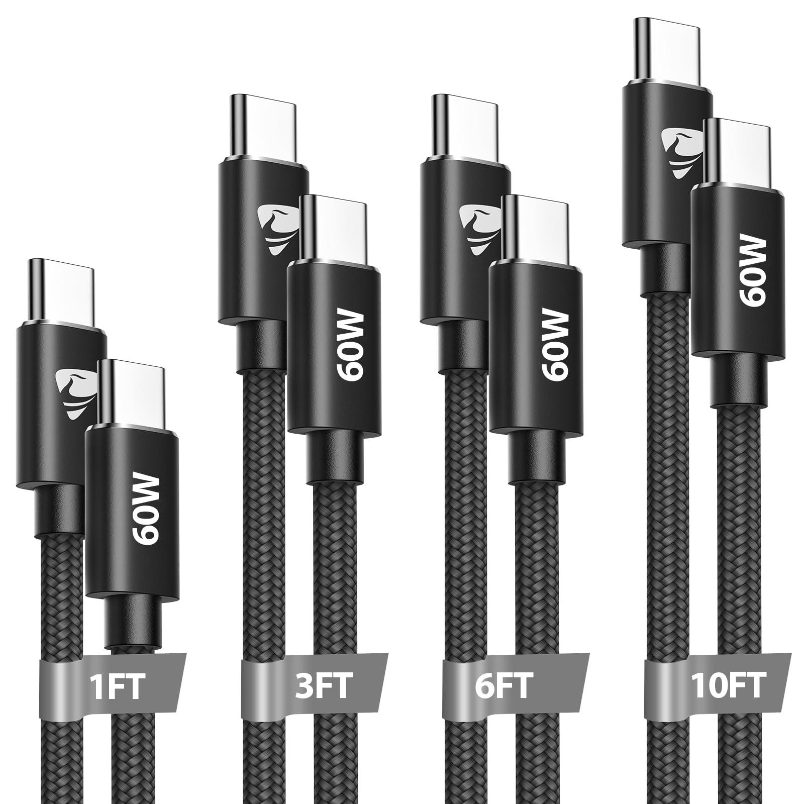 4Pack USB C to USB C Cable [1/3/6/10 FT] Type C Charger 60W Fast Charging Cord for iPhone 16 Pro Max Plus MacBook Pro/iPad Pro Air Samsung S24 S23