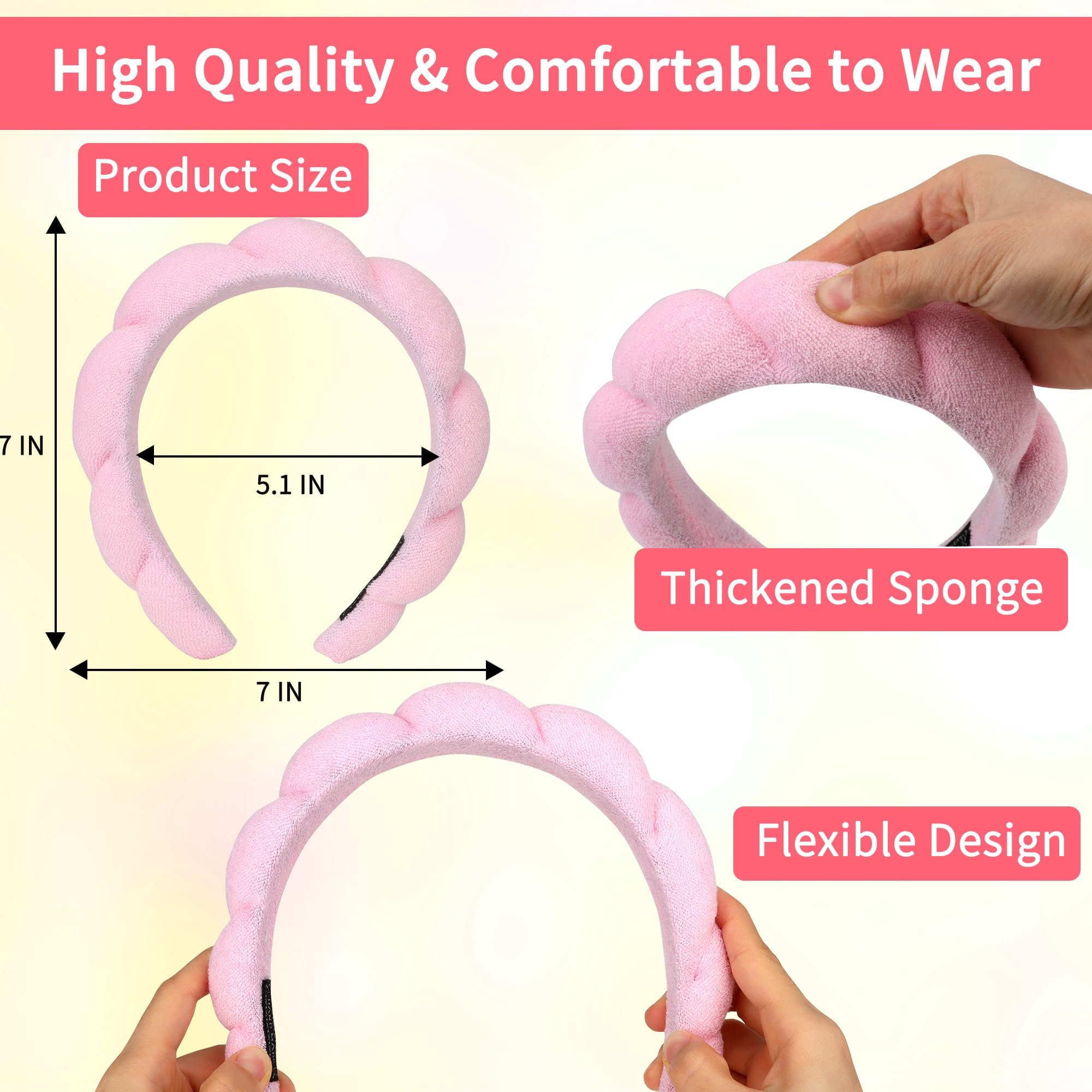 4PCS Spa Headband Hairband & Wristband Set Bow-tie Hairband with Buckled Hair Band Wrist Washband Terry Towel Cloth Headband for Washing Face Makeup Removal Skincare Pink - Image 4