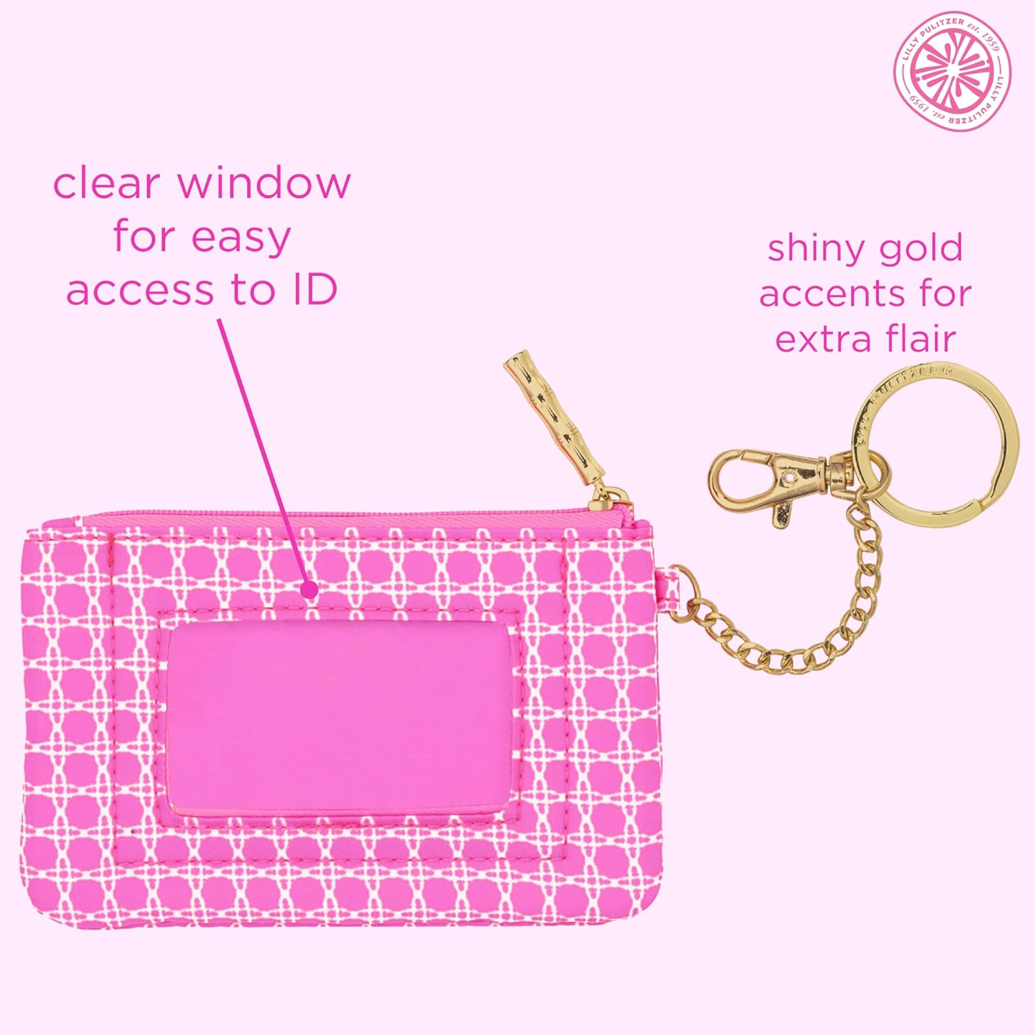 Lilly Pulitzer ID Holder Wallet, Wallet with Zip Close, Cute Card and ID Case for Women, Havana Pink Caning - Image 2