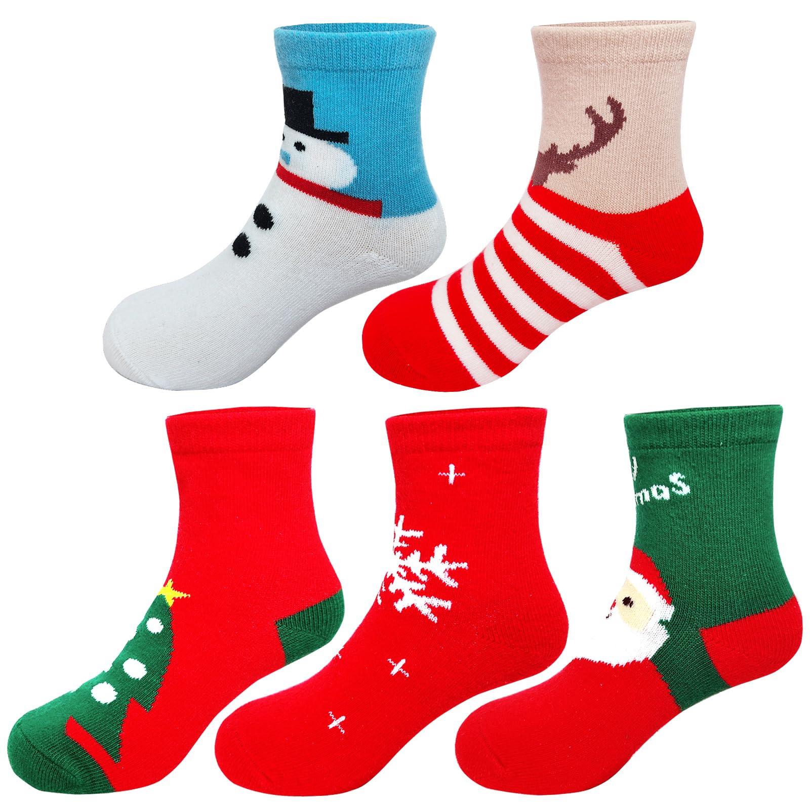 Hyiideong Christmas Socks for Boys Girls in Bulk 5 Pairs Xmas Socks for Unisex Toddler Baby Kids Holiday Festival Socks