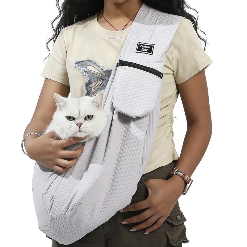 Sling para Cães e Gatos em Poliéster com Bolso e Fivela de Segurança CYUmail para 1,36 a 5,44 kg, Dusty Purple, Regular style