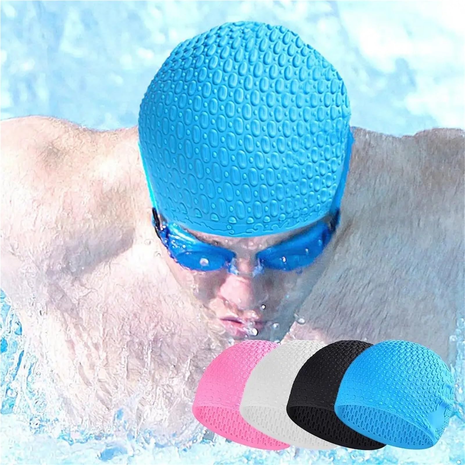 2 Stück Silikon-Badekappe, Bequeme Badekappe, ideal for lockiges, kurzes, mittellanges Haar, for Damen und Herren Für Herren Damen