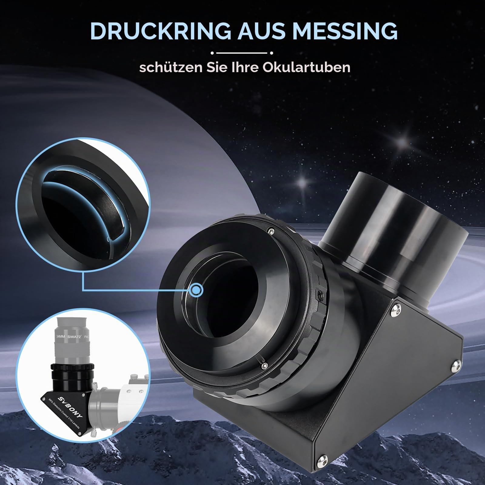 Svbony SV223 Diagonalspiegel, 2" 90° Stern Zenitspiegel mit 1,25" Adapter und Kohlefasermaterial, 99% Reflexionsvermögen, Zenitspiegel für Planetarische Deep Sky Visualisierung