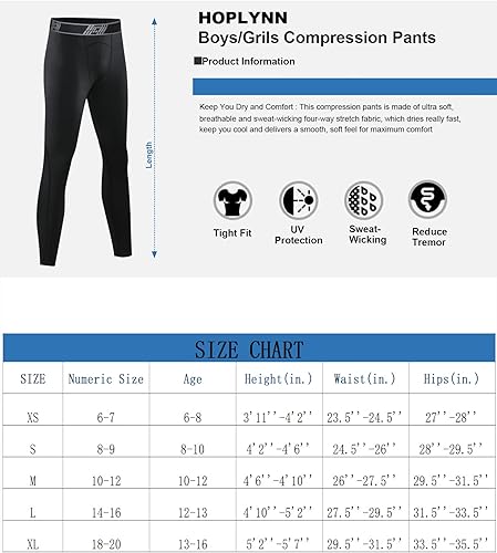 Vista 5 de HOPLYNN Paquete de 4 pantalones de compresión para niños y jóvenes, mallas atléticas, capa base debajo de los pantalones, equipo para deportes