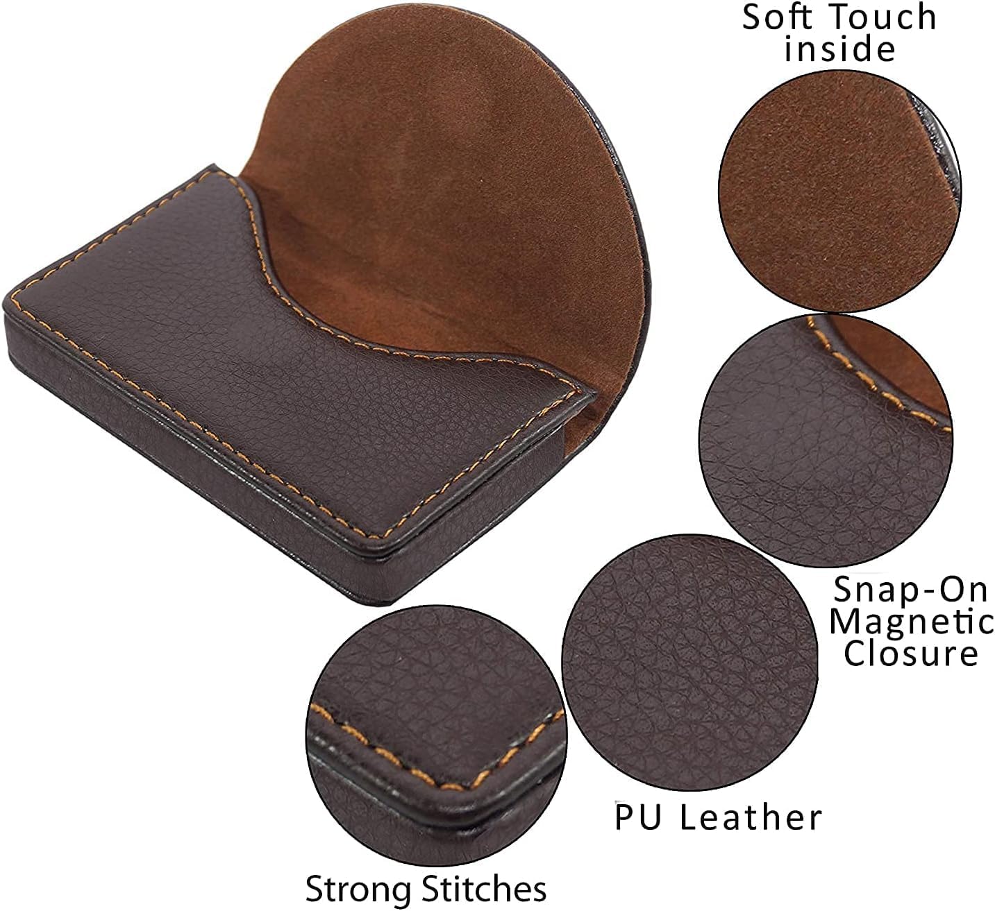 Leather Small Pocket Sized Credit Card Holder Name Card Case Wallet with Magnetic Shut for Men & Women (Brown)