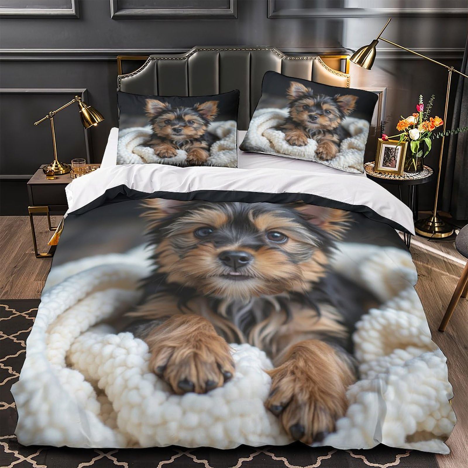 Housse de couette chiot mignon hypoallergique lit 135x200cm