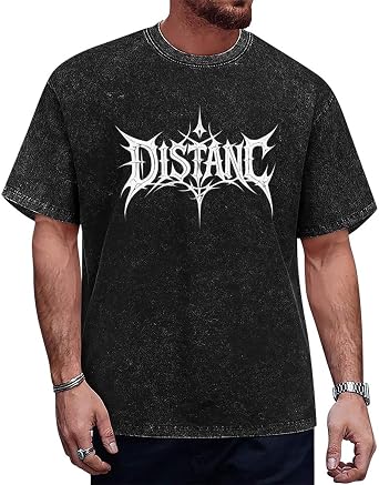 Oversized Black Graphic Tee with White Gothic Typography Design for Men