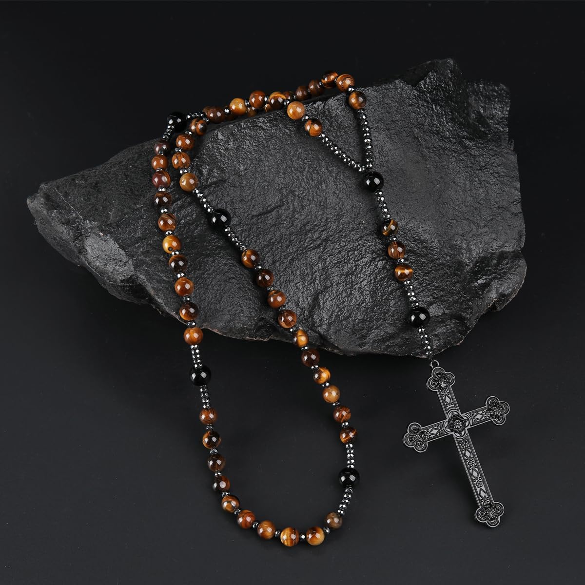 Rosary Beads, Black Rosary for Men, Rosarios Catolicos Para Mujer,Long Cross Necklaces, Prayer Beads Christian Necklace - Image 3