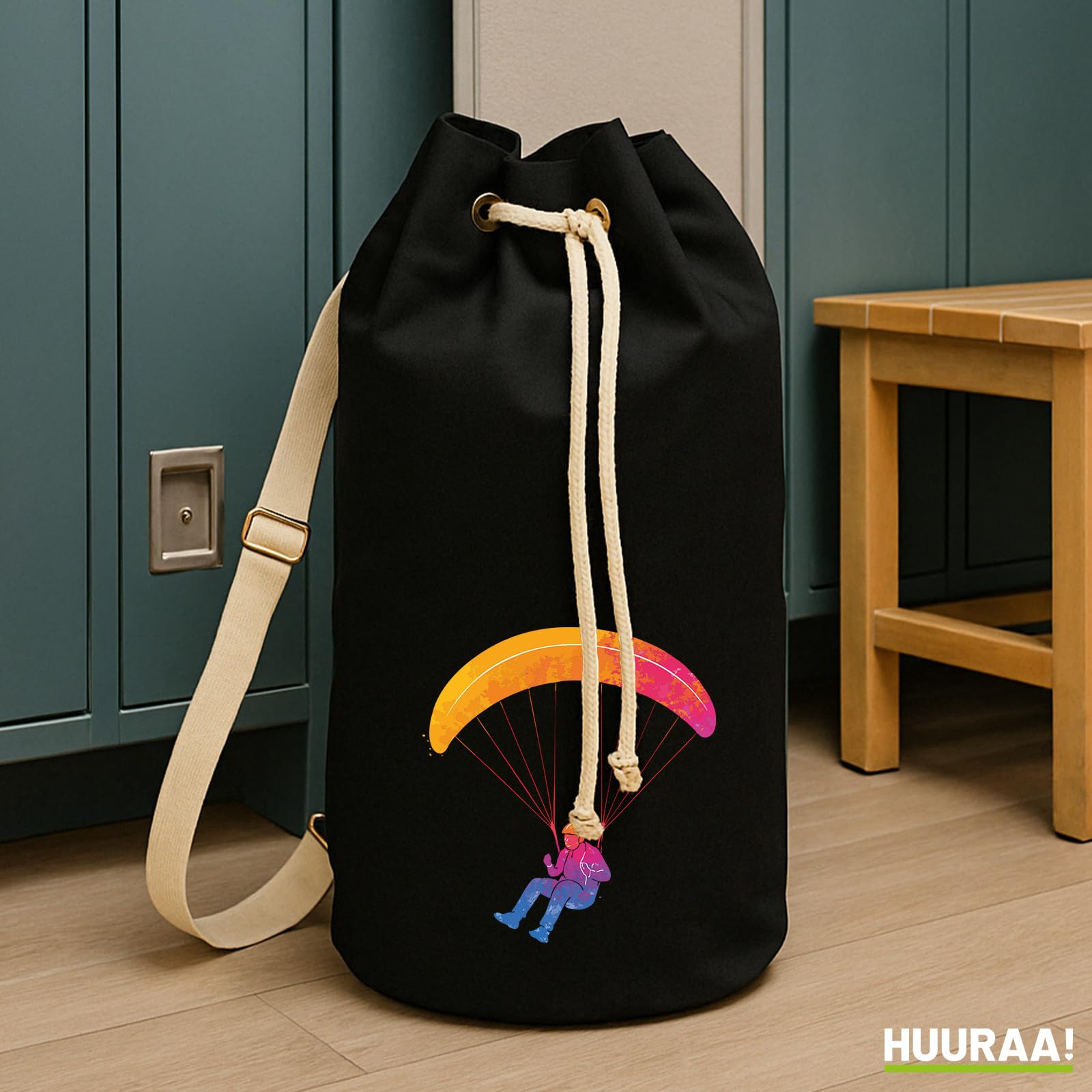 Huuraa Seesack Paragliding Gleitschirmfliegen 20 Liter Black Baumwolle Rucksack Geschenkidee