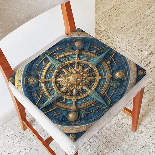 Bardic Cojín para silla, 1 paquete de cojín de espuma viscoelástica con brújula náutica, cojín cuadrado extraíble para silla de cocina, comedor,