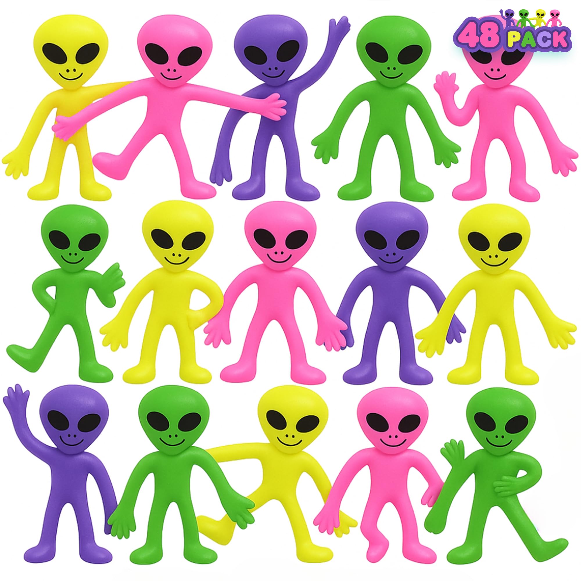 ArtCreativity Bendable Alien Toys, (Set of 48) Mini alien figures Bendy Toy for Kids, Alien Party Favors, Birthday Party Favor Goodie Bag Stuffers, Piñata Fillers, Stress Relief Fidget Toys for Kids