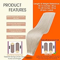 Vista 2 de Full Shine - Extensiones de cabello humano con cinta adhesiva invisible, 10 pulgadas, color liso rubio platinado 60, cabello lacio con cinta