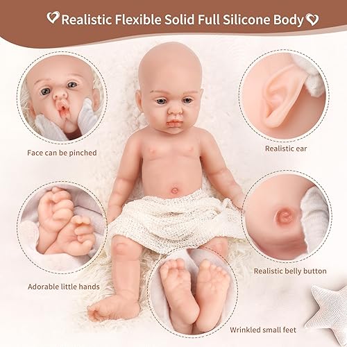 Miniatura 3 de Muñecas de bebé Reborn de silicona de cuerpo completo con ojos abiertos de 15.3 pulgadas, realista de silicona, simulador de bebé recién nacido,