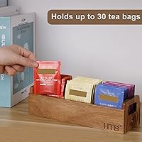 Vista 5 de HTB Caja Pequeña de Bolsitas de Té de Madera, 3 Compartimentos, Cofre de Bolsitas de Té de Madera de Acacia con Asa, Mini Contenedor