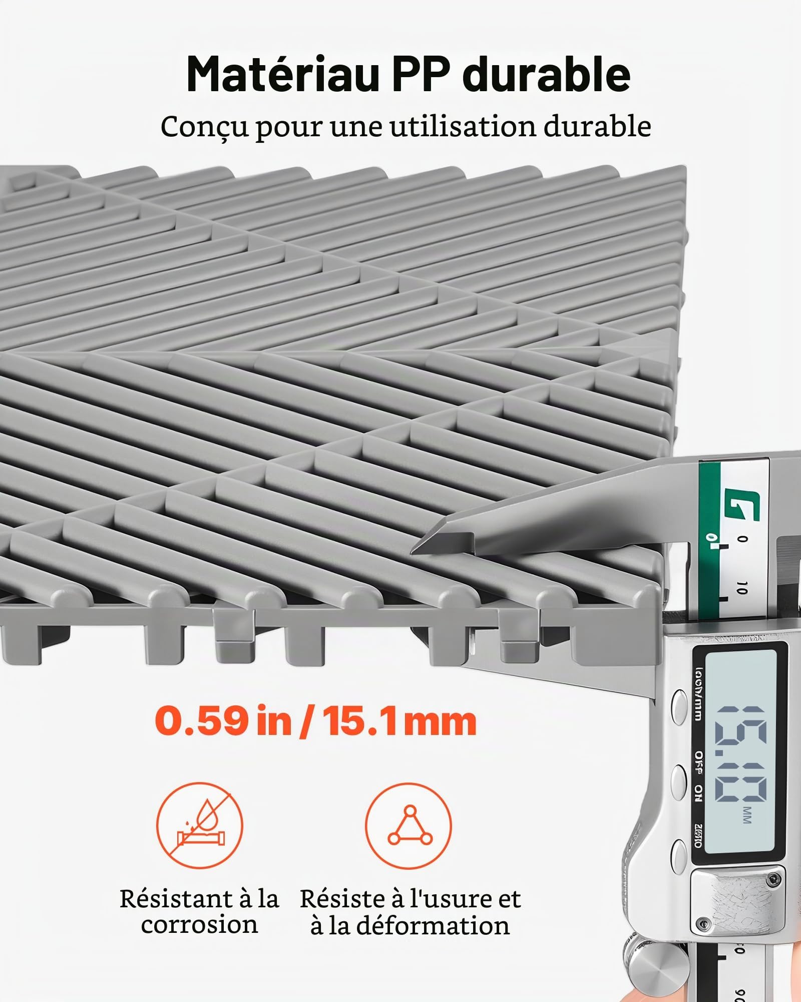 VEVOR Dalles de Sol Clipsables pour Garage, Tapis de Drainage Modulaire en PP, Système d'Emboîtement Antidérapant, pour Piscine, Spa, Terrasse, Jardin, Balcon, Sous-sol, Lot de 55, 310x310 mm, Gris