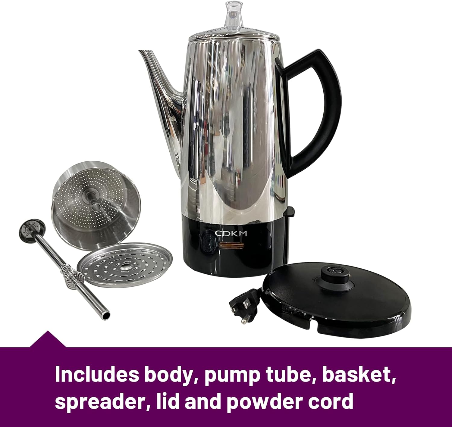 Classic 12 Cup Percolator, PC-9822, Stainless Steel with keep warm,cordless service (Mirror Polished)