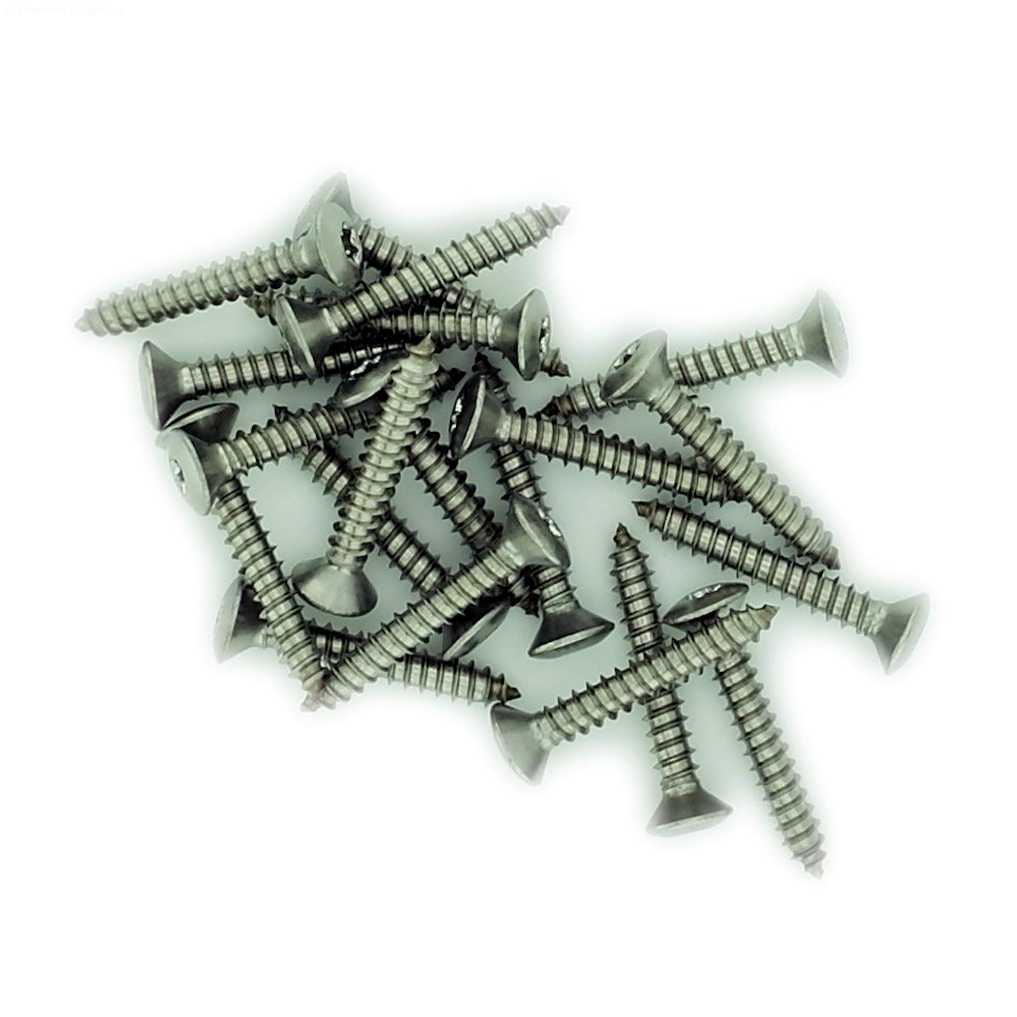 Singularity Supplies Silver No.7 X 1.5 (3.9Mm X 38Mm) Tx Raised Countersunk Self-Tapping Screw - Stainless Steel (A2) (Pack Of 20)