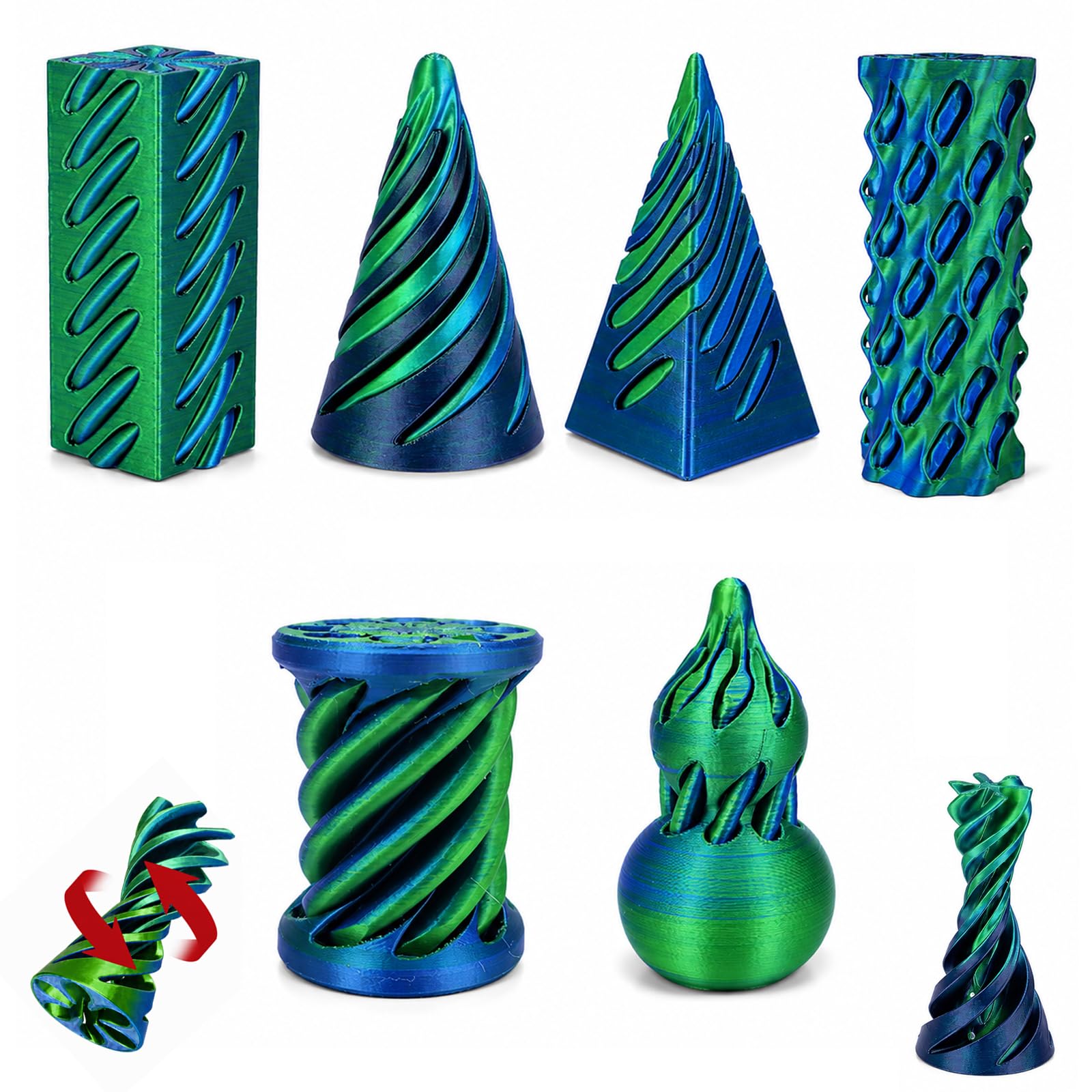 6pcs 3d Printed Fidget Toy, 3d Printed Fidgets, Fidget Toys Set In Laser Green, Stress Relief and Focus Aid, Compact and Portable Design For Home and Office Desk Decor