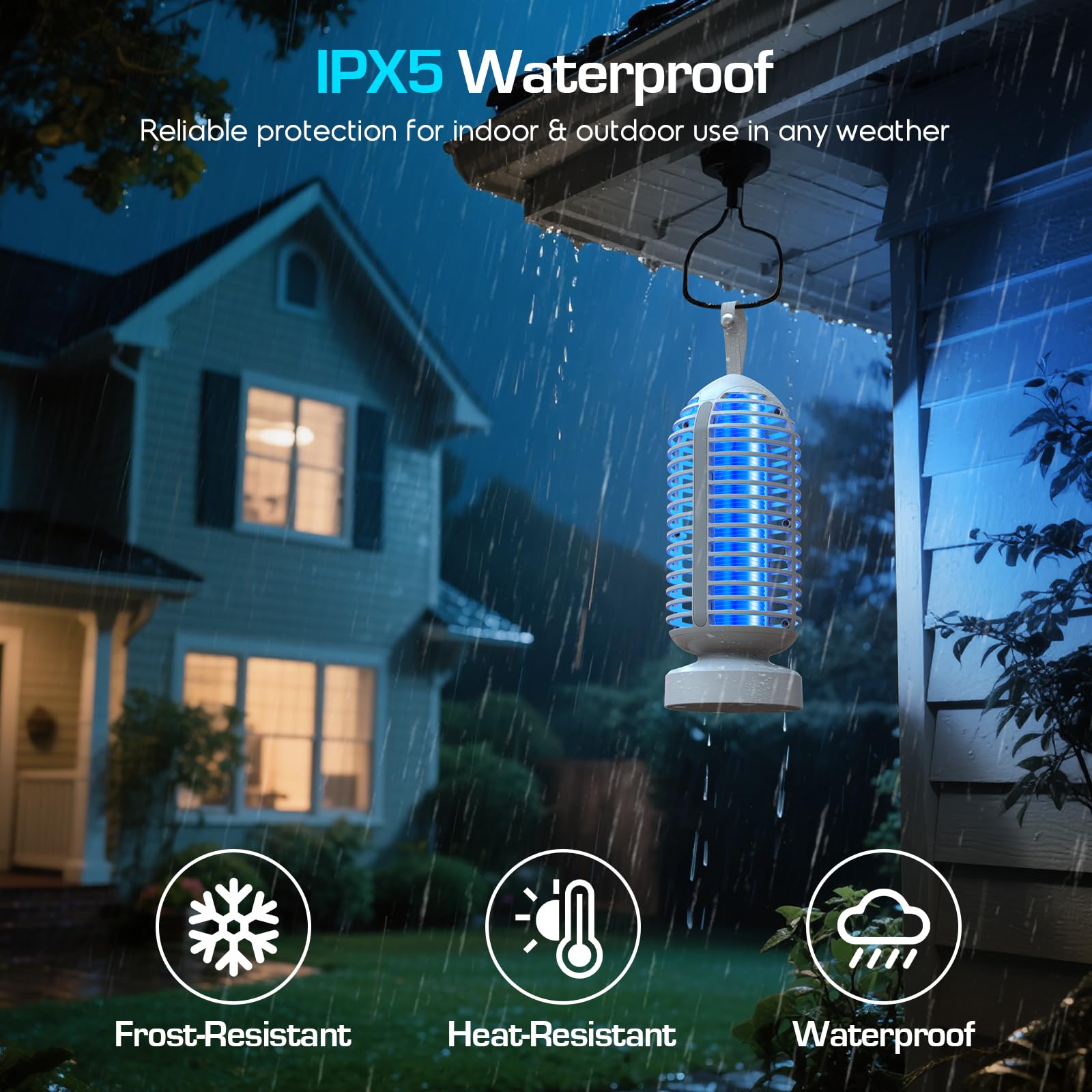 Bug Zapper Outdoor Indoor Zapper Zapper Zanzariera Elettrica 3000V con Batteria Ricaricabile 4000mAh, Impermeabile Zanzariera, Luce Marqueen 3 in 1, Lanterna da Campeggio & Fly Zapper per Casa, Patio