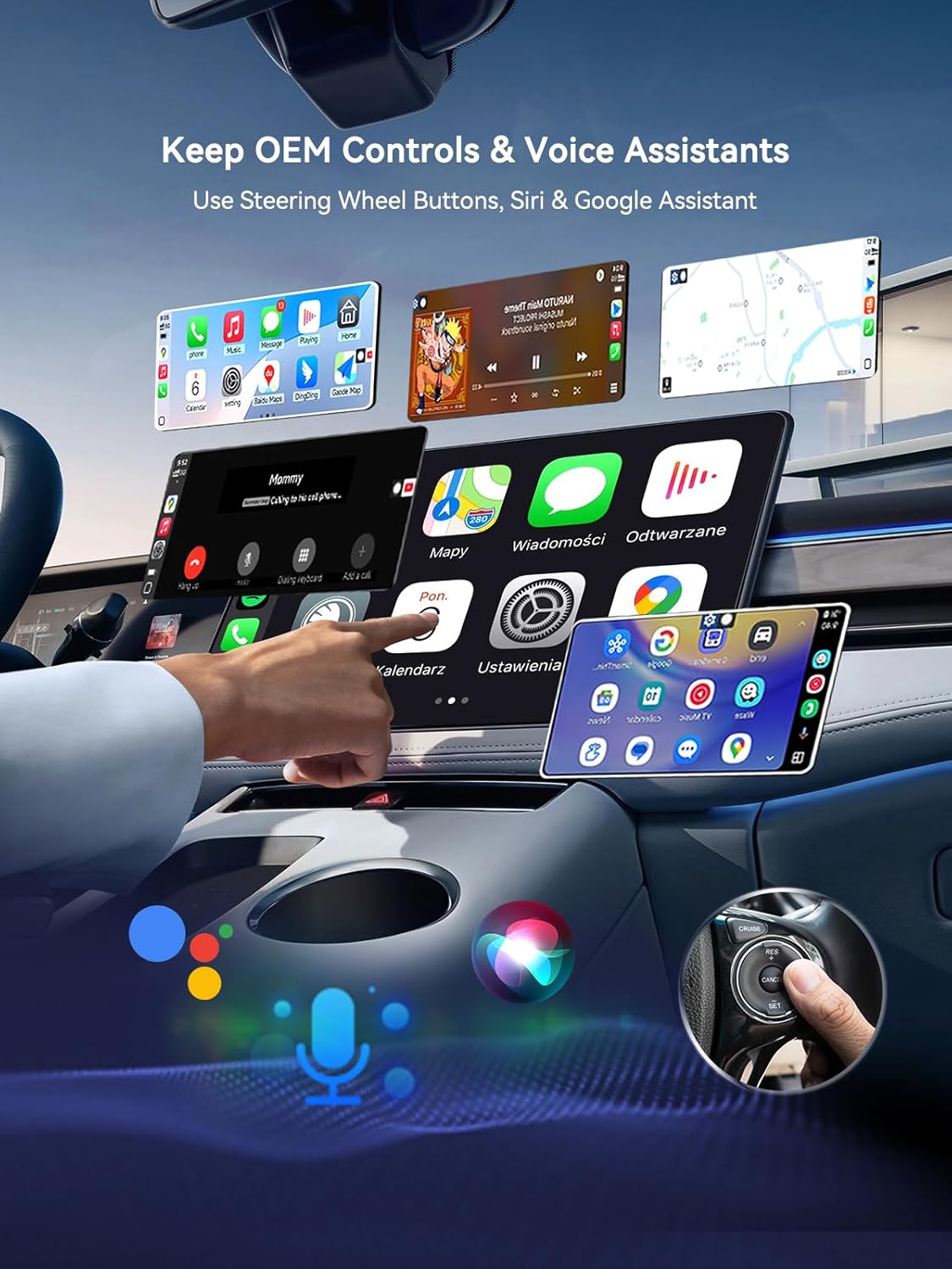 USB-C Wireless CarPlay & Android Auto Adapter, Plug-in Dongle Converts Factory Wired CarPlay/Android Auto to Wireless