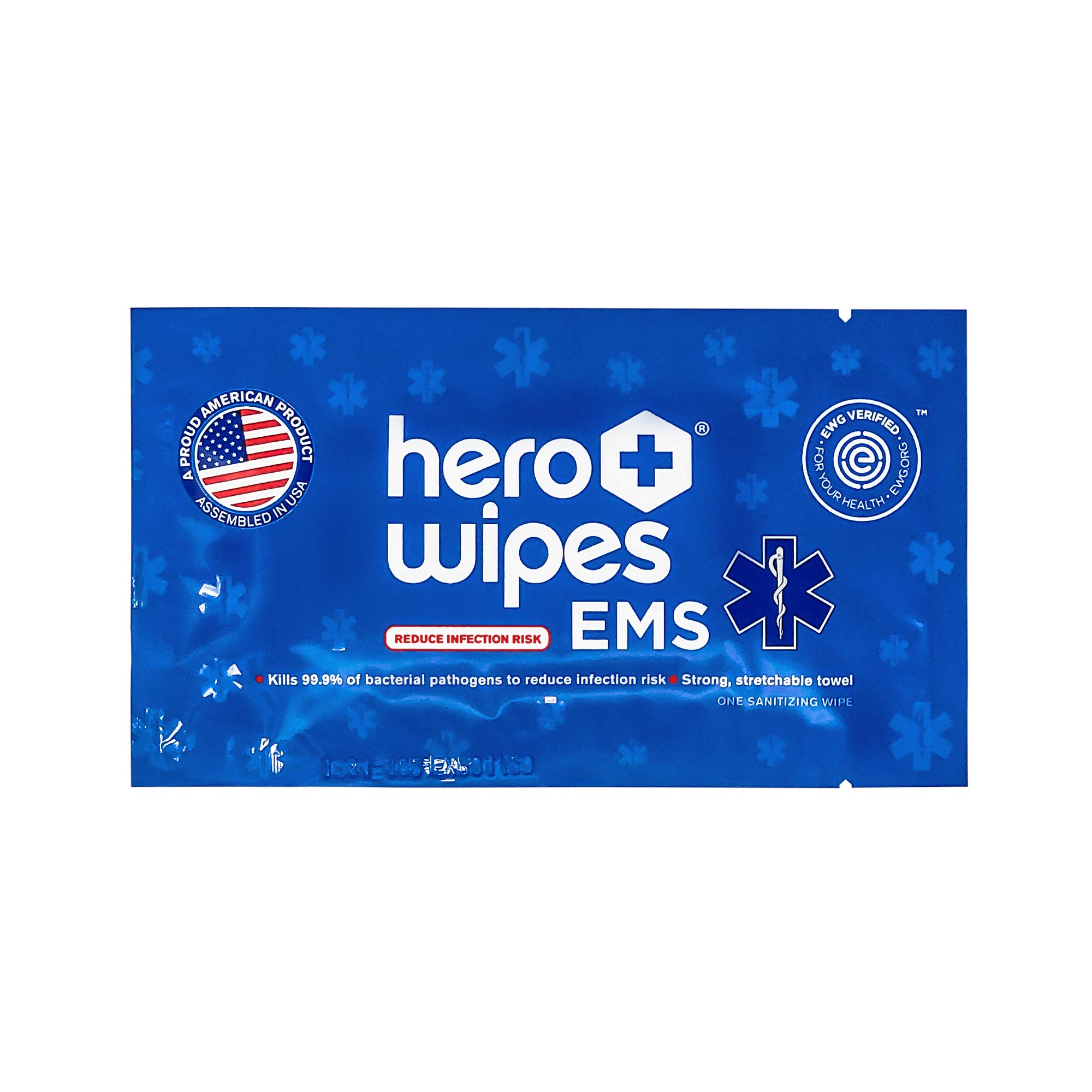 Hero Wipes EMS Sanitizing Wipes 65% Ethyl Alcohol 250ct Individually Wrapped Extra Thick Large 8x7"