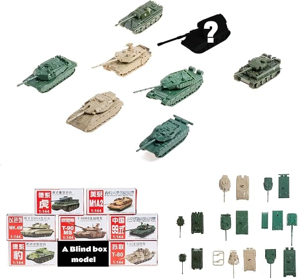 Set de juguete de tanque de rodillos de bolas de acero mini incluye 8 piezas T-90MS, T-80, M1A2, Merkava MK4, Tiger, Panther, Type 99, modelo de caja sorpresa, escala 1:144