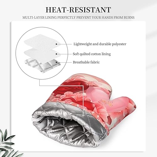 Miniatura 5 de Manoplas para horno, juego de soportes para ollas, hermosas flores, corazones rojos, guantes de silicona para horno, accesorios de cocina para