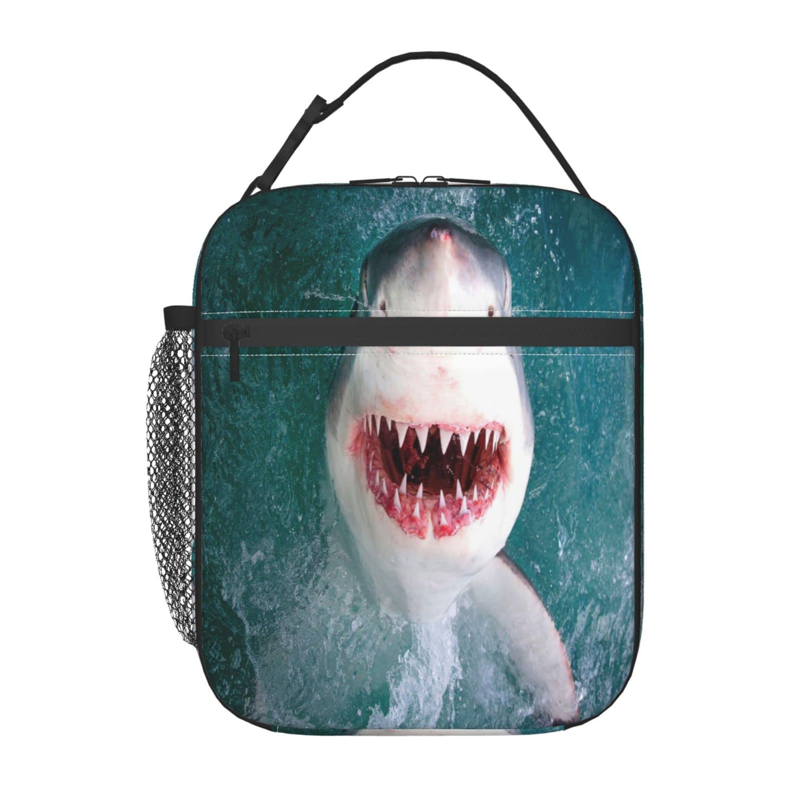 Borsa Termica Per Pranzo Con Disegno Di Squalo - 25x20x10 Cm, Isotermica, Con Tasca, Per Bambini E Adulti