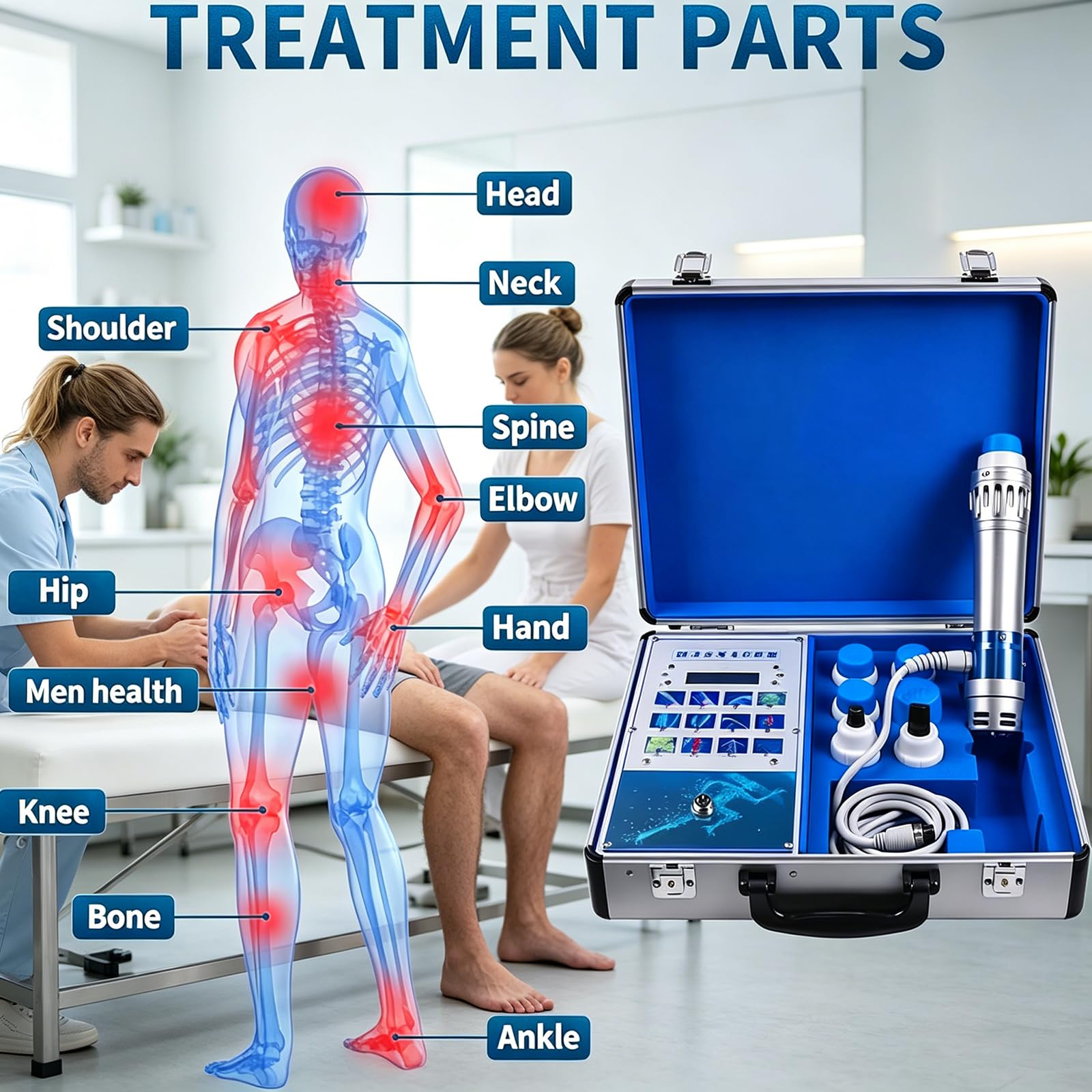 Macchina per Terapia Ad Onde D'urto, Dispositivo per Terapia Ad Onde D'urto con 7 Testine Massaggianti (Touch/Pulsante), Regolazione Dell'energia 50-105 MJ, Un Sollievo dal Dolore Profondo
