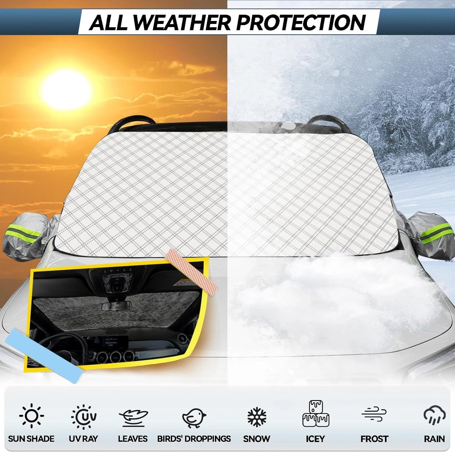 Car SUV Windshield Snow Ice Shield Sun Shade Magnetic Winter Four Seasons Cover Front Window Covers Sunshade Universal Protective Snow Cover