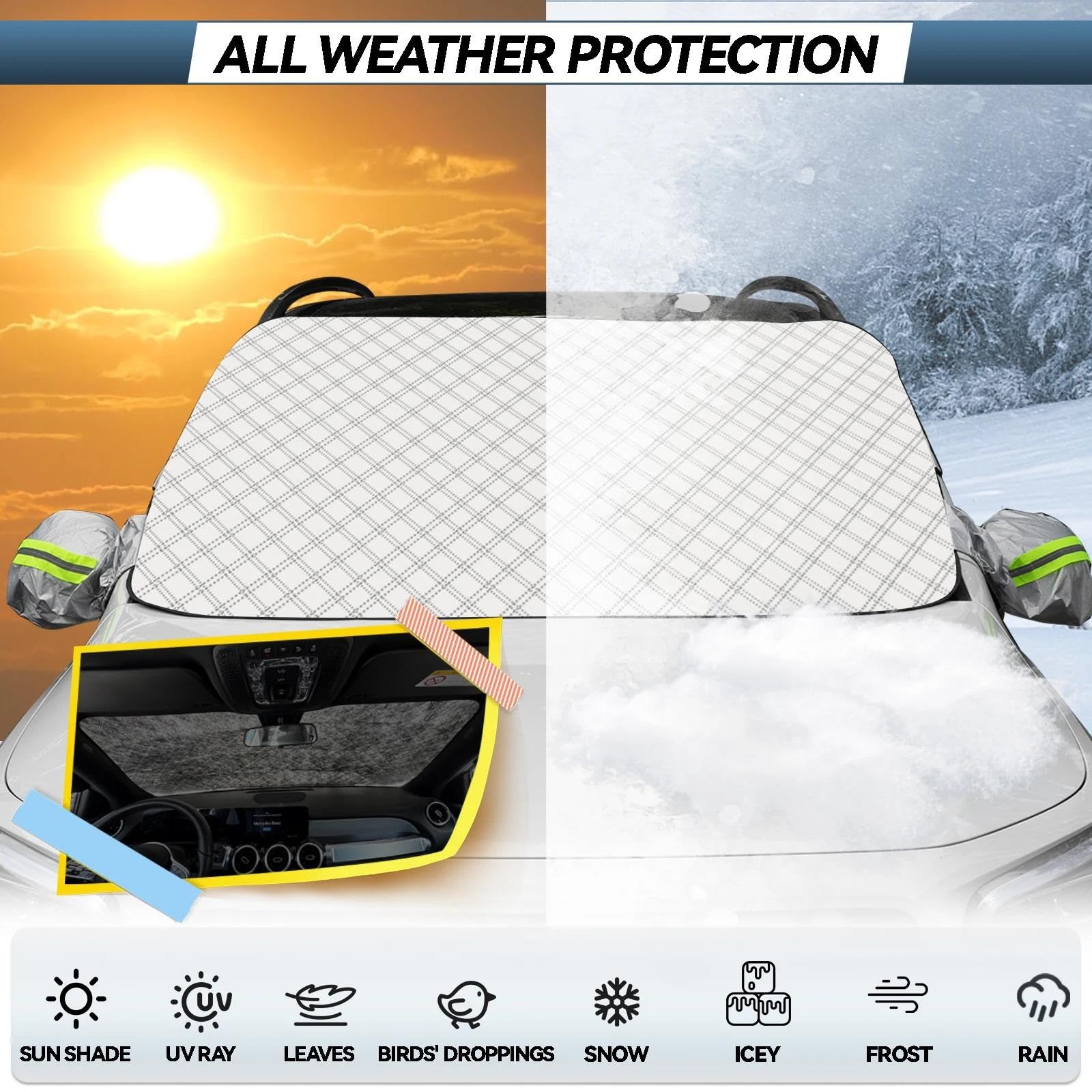 Anti-Neige Housses Pare-Brise Voiture SUV Pare-Brise Neige Glace Pare-Soleil Magnétique d'hiver Quatre Saisons Couverture Voiture, Fenêtre Avant Couverture Neige Pare-Soleil