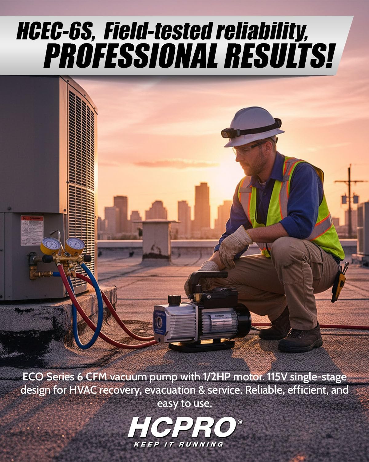 6 CFM Vacuum Pump HVAC AC Refrigerant - 110V Single Stage Rotary Vane Air Conditioning Vacuum Pump for R410A R22 R134A Mini Split Automotive with Oil Sight Glass Cooling Fan - HCPRO