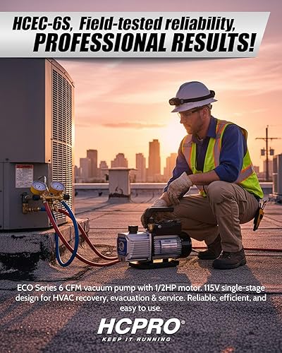 Miniatura 8 de HCPRO - Bomba de vacío de 6 CFM, refrigerante HVAC AC - Bomba de vacío de aire acondicionado de paleta giratoria de una etapa de 110 V para R410A
