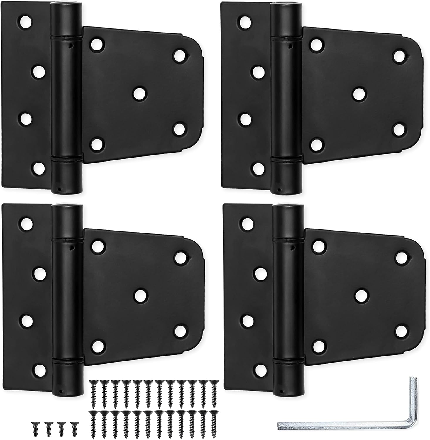 Ilyapa Heavy Duty Self Closing Shed Door Hinges, 4 Pack - Black Square Hinges for Gate, Barn or Storage Shed