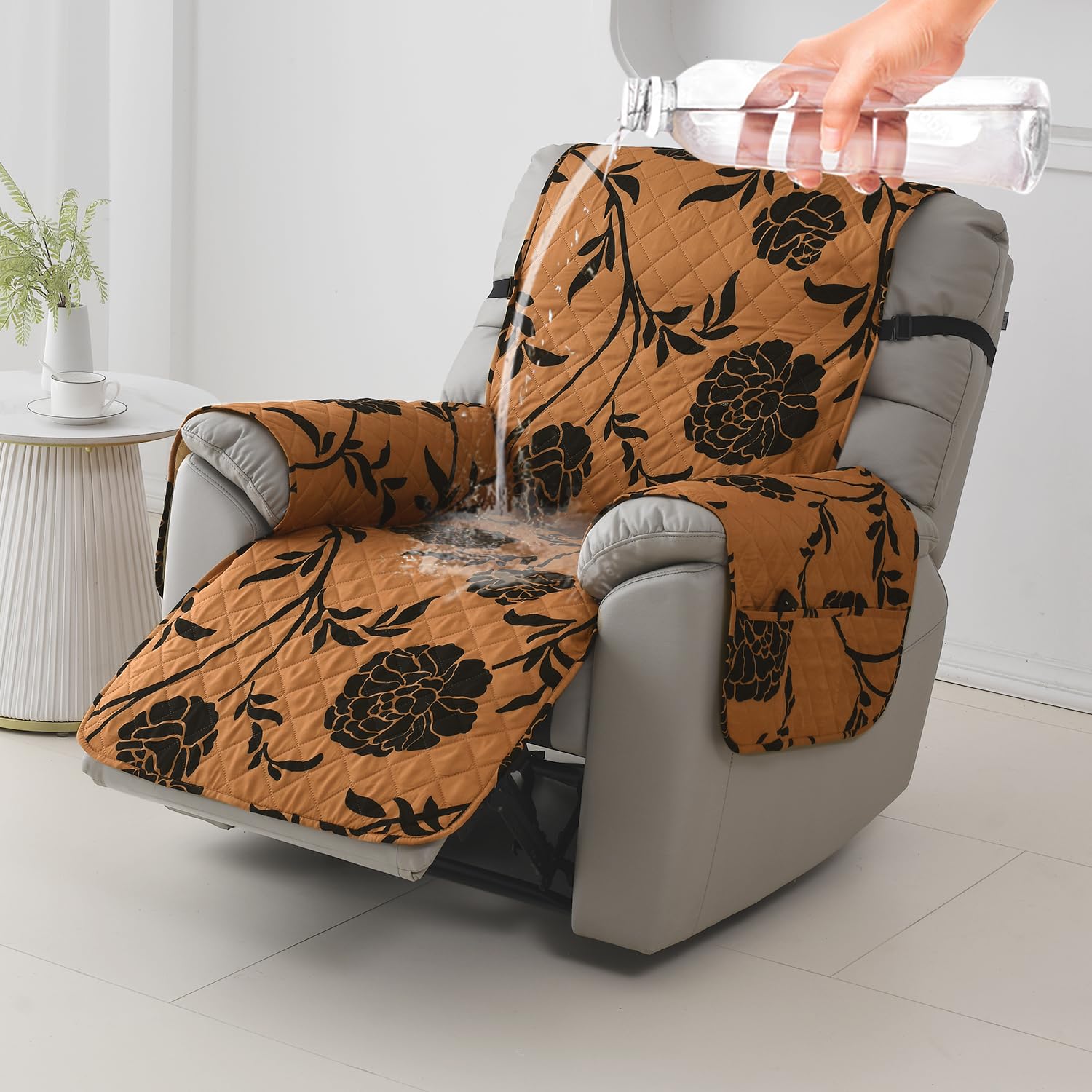 HOKIPO Recliner Mat - Waterproof Beige Abstract -10