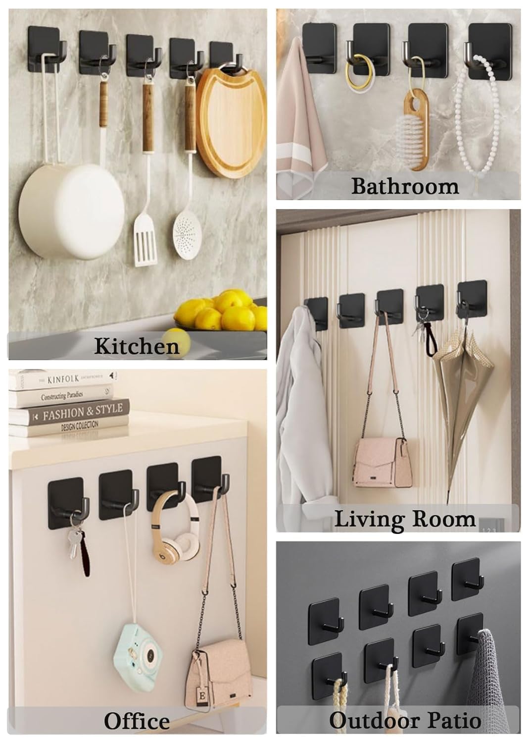 Selbstklebende Haken zum Aufhängen, Wandhaken, selbstklebend, für Schlüssel, Hut, Mantel, Badezimmer, Handtuchhaken, Utility No Drill Haken für Dusche, Küche, Tür, Outdoor, Zuhause, 8 Stück,